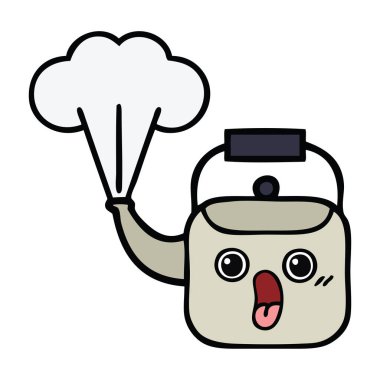 sevimli çizgi buharlı su ısıtıcısı