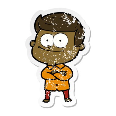 karikatür mutlu bir adamın sıkıntılı etiket