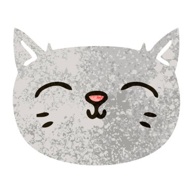 ilginç retro illüstrasyon stil karikatür kedi yüz