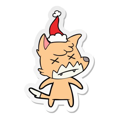 etiket karikatür Noel Baba şapkası giyen bir ölü Fox el çekilmiş