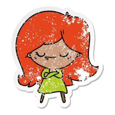 şirin kawaii kızın sıkıntılı etiket çizgi film