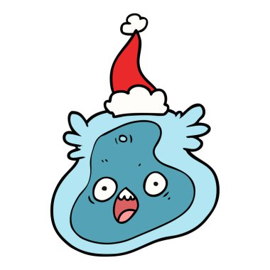 Noel Baba şapkası giyen bir mikrop çizgi çizme