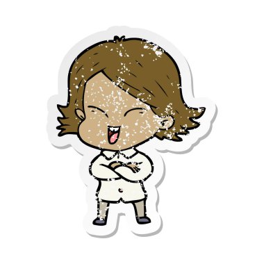 bir mutlu çizgi film kızın sıkıntılı etiket