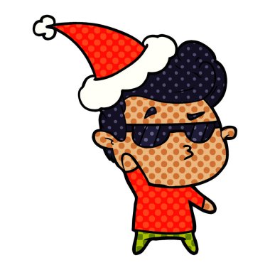 Noel Baba şapkası giyen bir serin adam çizgi roman tarzı gösteren resim