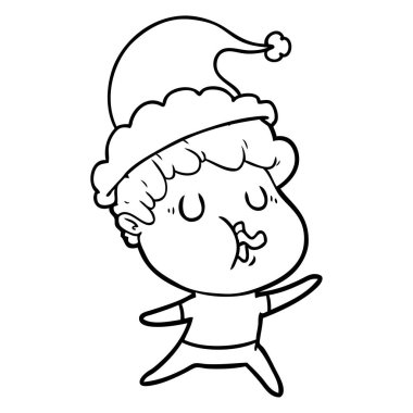 adam şarkı giyen Noel Baba şapkası, çizgi çizme