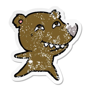 Diş gösterilen çizgi film ayı sıkıntılı etiket