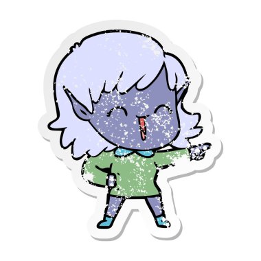 bir çizgi film elf kızın sıkıntılı etiket