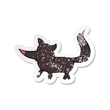 Retro sıkıntılı etiket bir karikatür küçük kurt