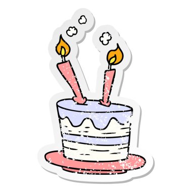 sıkıntılı etiket karikatür doodle doğum günü pastası