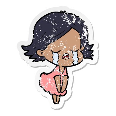 ağlayan bir çizgi film kızın sıkıntılı etiket