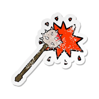 Retro sıkıntılı etiket bir karikatür kanlı Ortaçağ topuz