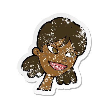 bir karikatür mutlu kadın yüzü Retro sıkıntılı etiket