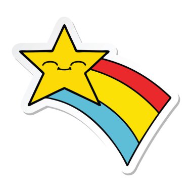 Gökkuşağı yıldız çekim bir sevimli çizgi etiket