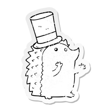 bir çizgi film kirpi şapka sıkıntılı etiket