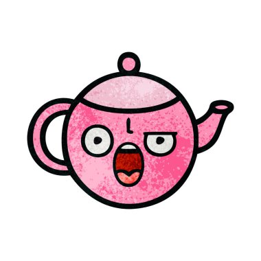 Retro grunge doku karikatür çaydanlık