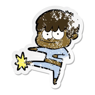 bir mutlu çizgi film adamın sıkıntılı etiket