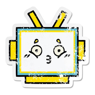 sevimli çizgi robot baş sıkıntılı etiket