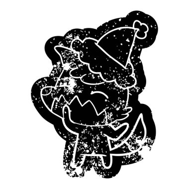 Noel Baba şapkası giyen tilki çizgi film sıkıntılı simgesi