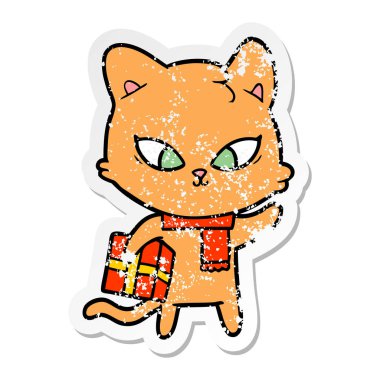 sevimli çizgi kedi sıkıntılı etiket