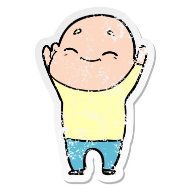 bir mutlu karikatür kel adamın sıkıntılı etiket