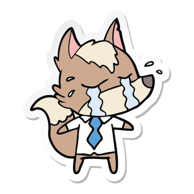 etiket iş elbiseleri giymiş bir karikatür ağlayan kurt