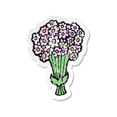 Retro sıkıntılı etiket bir karikatür çiçek