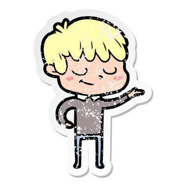 sıkıntılı etiket bir karikatür mutlu çocuk