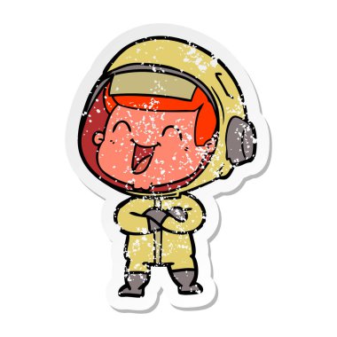 mutlu karikatür astronotun sıkıntılı etiket