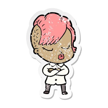 bir çizgi film güzel yeniyetme kızın sıkıntılı etiket