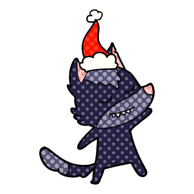 santa s giyen bir kurt dostu çizgi roman tarzı gösteren resim