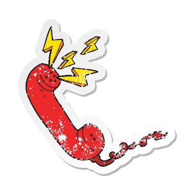 bir çizgi film telefon ahizesi Retro sıkıntılı etiket