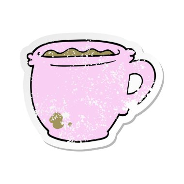 çizgi film sıcak bir fincan kahve sıkıntılı etiket