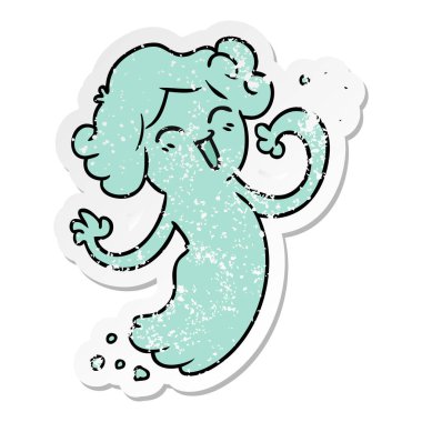 elle çizilmiş etiket karikatür doodle bir mutlu pembe hayaletin sıkıntılı