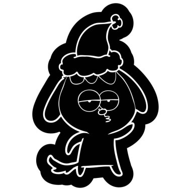 Noel Baba şapkası giyen sıkılmış bir köpek çizgi film simgesi