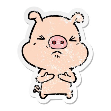 bir çizgi film kızgın domuzun sıkıntılı etiket