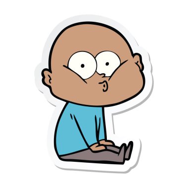 etiket bakarak bir karikatür kel adam