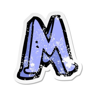 bir çizgi film mektup M Retro sıkıntılı etiket