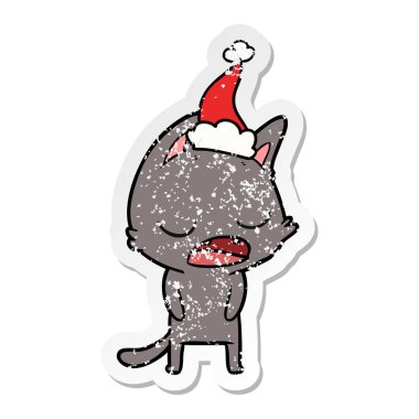 kedi sıkıntılı etiket karikatür giyen Noel Baba şapkası, söz