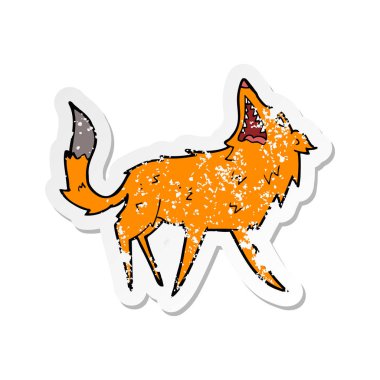 Retro sıkıntılı etiket fox yapışma bir karikatür