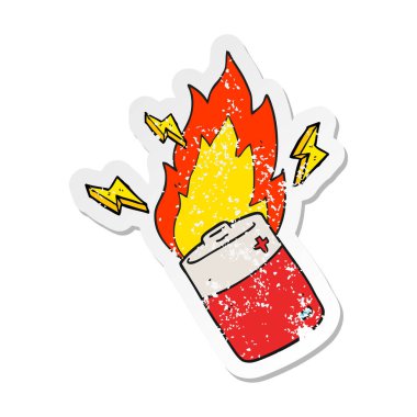 bir çizgi film yanan pil Retro sıkıntılı etiket