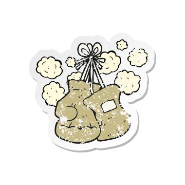 Retro etiket eski eldiven boks bir karikatür sıkıntılı