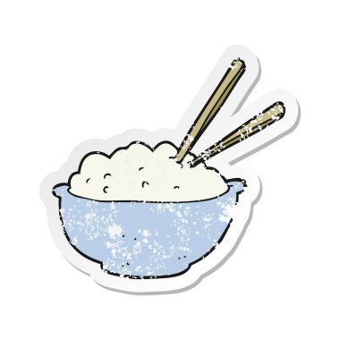 bir çizgi film kase pirinç Retro sıkıntılı etiket