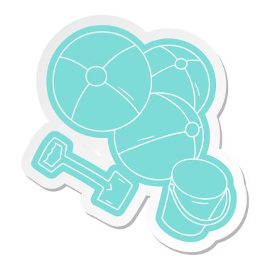 etiket plaj topu bir kova ve spade ile çizgi film