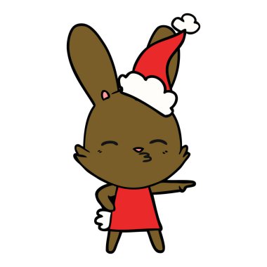 meraklı bunny çizgi çizme giyen Noel Baba şapkası