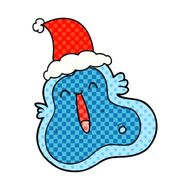 çizgi roman tarzı çizimi Noel Baba şapkası giyen bir mikrop el çekilmiş