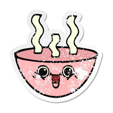 bir sevimli çizgi tas sıcak çorba sıkıntılı etiket