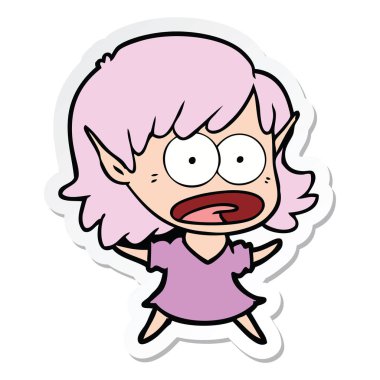 bir çizgi film şok elf Girl etiketi