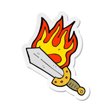 etiket bir karikatür flaming kılıç