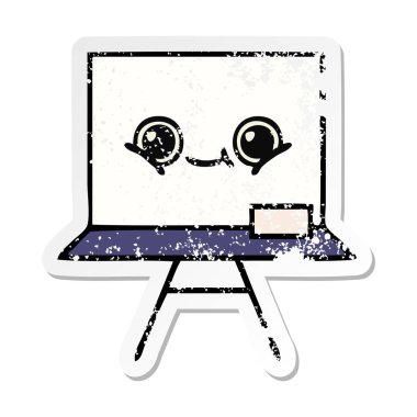 bir sevimli çizgi beyaz tahta sıkıntılı etiket