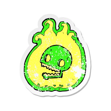 bir karikatür Retro sıkıntılı etiket Cadılar Bayramı alev kenarlık